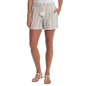 Briggs Women's Linen Blend Pull-on Shorts With Pockets, Beige Tan White